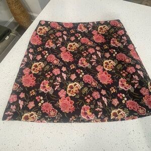 LOFT Floral Print Mini Skirt - Grey with Pink and Yellow Blossoms